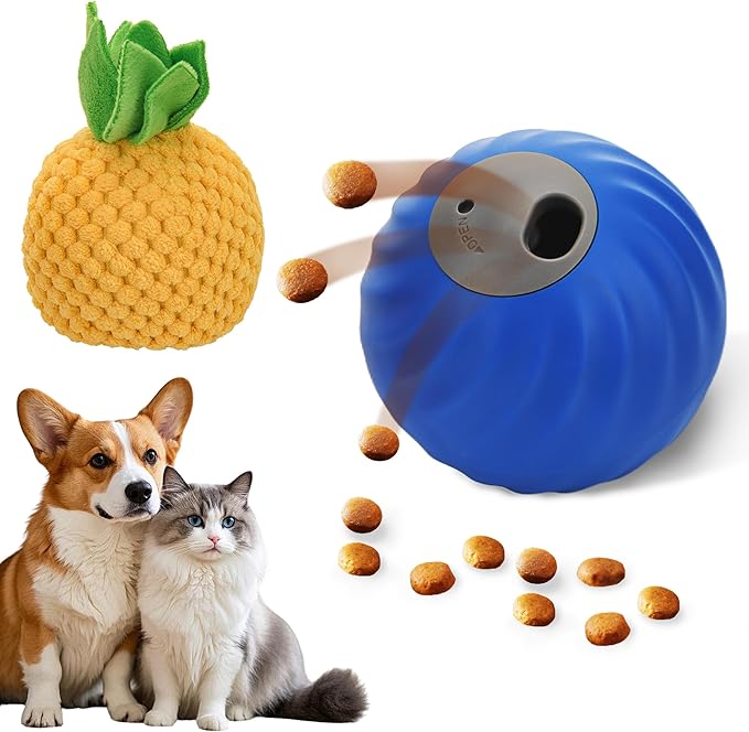 Interactive Dog Ball, USB Rechargeable Automatic Moving Dog Toy with Treat Dispenser, 2.87-Inch Washable TPU Puzzle Ball for Small & Medium Dogs, Exercise & Mental Stimulation – Blue