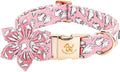 Elegant little tail Halloween Dog Collar, Pink Ghosts Print Dog Collar with Flower Puppy Collar Flower Female Cotton Adjustable Collars for Small Medium Large Dogs
