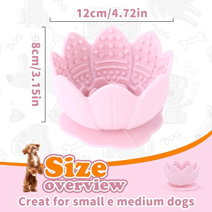 Silicone Dog Slow Feeder Lick Bowl，Slow Feeder Bowls for Small Medium Breed Dogs，Dog Freeze Bowl with Suction Cups，Interactive Puzzle Toy (Pink, Small)