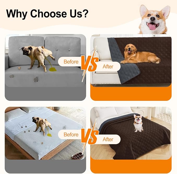 Smiry Reversible Waterproof Couch Covers for Sofa, Washable Dogs Couch Covers for 3 Cushion Sofa Pet Friendly, Water Resistant Furniture Protector Slipcover, Geometric (40"x50", Chocolate/Dark Grey)