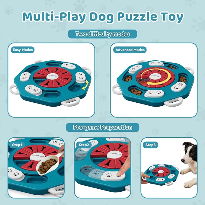 MateeyLife Dog Puzzle Toy, Interactive Dog Toys to Keep Them Busy, Enrichment Toys for Dogs, Treat Dispensing Dogs Toy with Slow Feeder for Smart Breeds, IQ Training & Brain Stimulation, 2 Levels