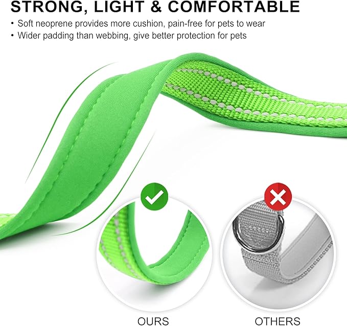 azuza Reflective Dog Collar, Soft Neoprene Padded Pet Collar with ID Tag Ring, Adjustable for Small Dogs,Green,S