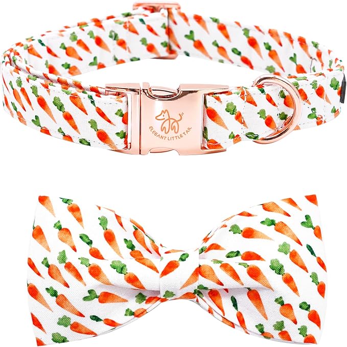 Elegant little tail Easter Dog Collar, Carrots Pet Collar with Bowtie Cute Pink Pet Bow Puppy Collars Adjustable Dog Collars for Small Dogs