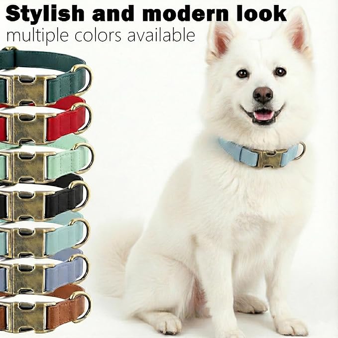Dog Collars for Small Dogs Silicone Leather Dog Collars Soft Flexible Waterproof Odor-Proof Durable Thick Classic Adjustable Pet Puppy Collar (Blue, Small (9-14" Neck))