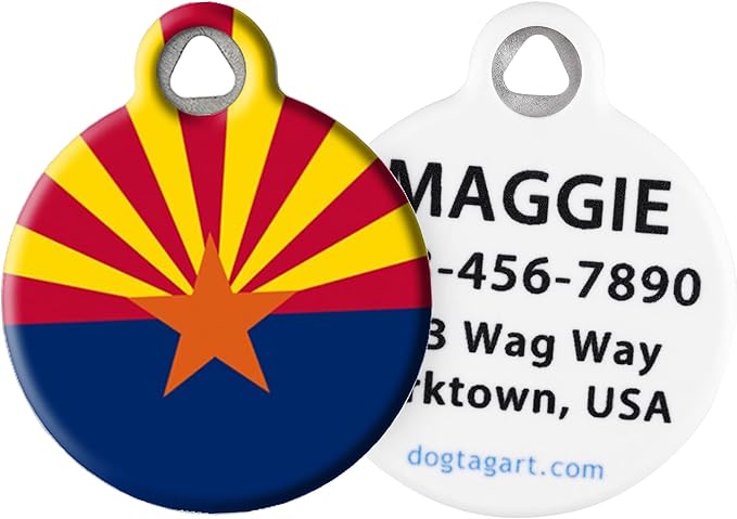 Dog Tag Art Arizona State Flag Personalized Pet ID Tag for Dogs and Cats, Silent Polymer Coated Stainless Steel Arizonan Flag Nametag - Large 1.25" Diameter