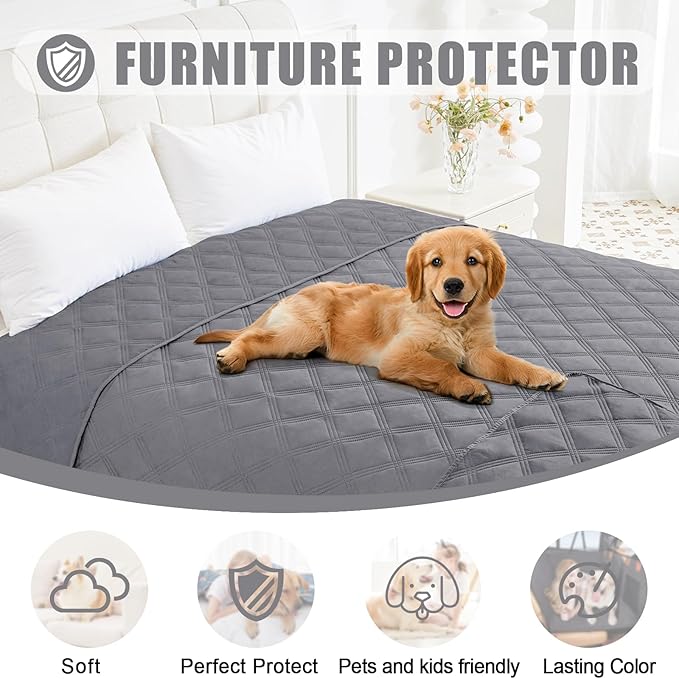 Smiry Waterproof Dog Bed Cover Blanket 30x53, Soft Reversible Pet Blanket, Washable Leakproof Cats Dogs Couch Cover for Sofa, Couch, Furniture, Grey/Grey