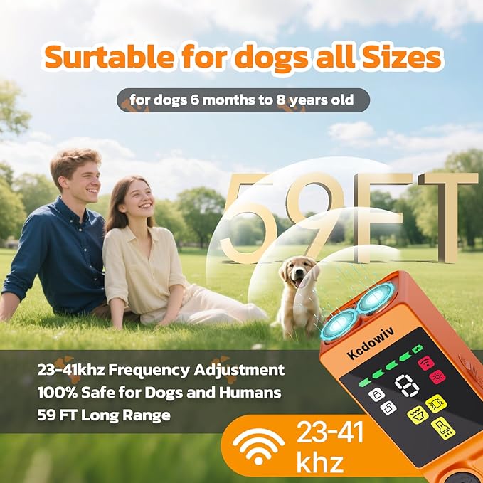 Dog Bark Deterrent Devices, Anti Barking Device for Dogs with Four Emitters, 59 ft Range, LED Flashlight, Rechargeable Handheld Trainer, Safe & Effective, Stop Neighbors Dog (Orange)