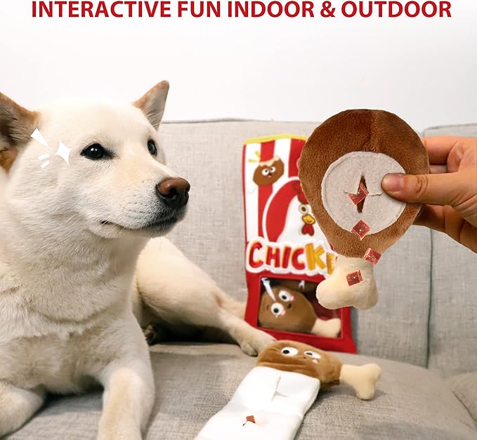 Gigwi Interactive Squeaky Dog Toys, Hide and Seek Dog Toys for Boredom and Stimulating, Funny Crinkle Dog Toy Set Bucket, 2-in-1 Dog Puzzle Toys for All Breeds of Dogs IQ Training