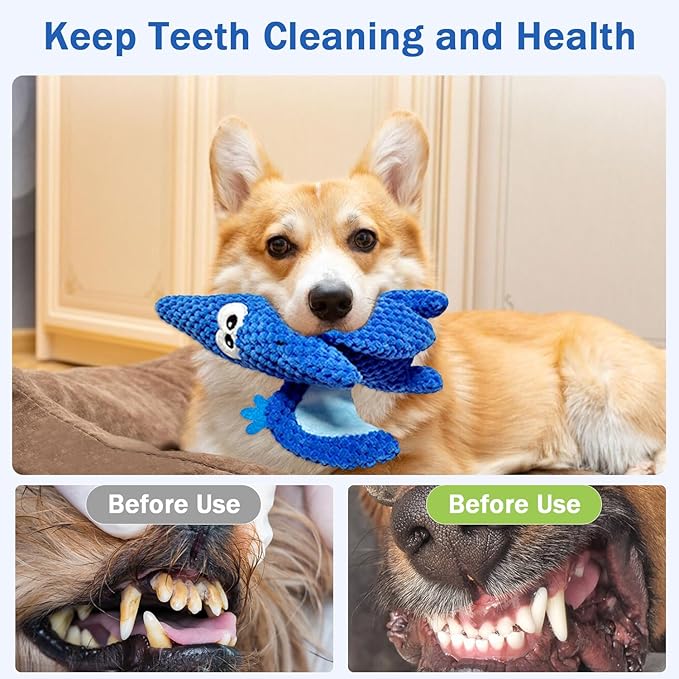 LWBMG Squeaky Dog Toys Plush Dog Toy with Crinkle Paper Dinosaur Dog Toy Stuffed Animals Chew Toy Plush Squeaky Dog Birthday Toys for Small Medium Large Dogs Green Blue