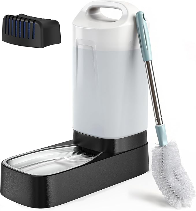Automatic Dog Water Bowl Dispenser - with Filter 2.4 Gallon Stainless Steel Gravity Pet Water Feeder with Ergonomic Handle Design Anti Splash Drinking Bowl Easy to Clean Multi Pet Use