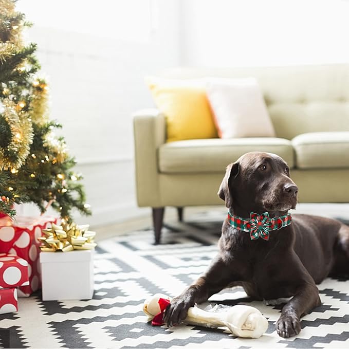 Elegant little tail Dog Collar with Flower, Christmas Dog Collar Plaid Dog Flower Collar Dog Girl Pet Collar Adjustable Dog Collars for Large Dogs