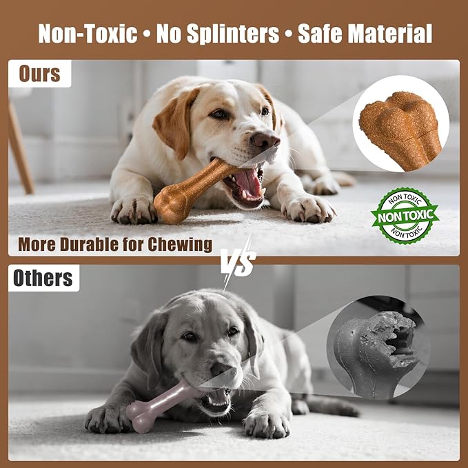 SCHITEC Dog Bone Chew Toy for Medium & Large Dogs, Beef Flavor Teething Toy, Durable Dog Toy for Aggressive Chewers, Teeth Cleaning, 1Pc