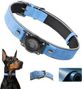 Leather AirTag Dog Collar - IPX8 Waterproof Dog Collar with AirTag Holder|Reflective, High - End, Adjustable Soft Padded |Dog GPS Collar Tracker Fit for Medium Large Dogs (Blue, L)