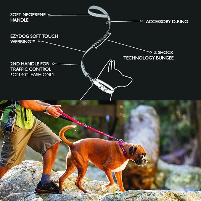 EzyDog Zero Shock Dog Leash - Shock Absorbing Bungee Leash for Dogs That Pull or Excite - Dual Handle and Reflective for Large, Medium, or Small Dogs (72-Inch, Corduroy)