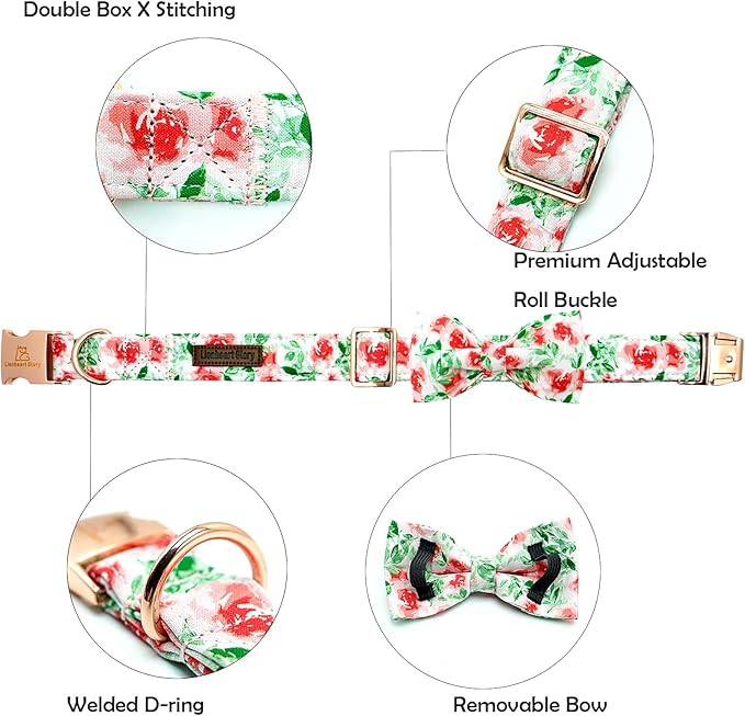 Lionheart glory Dog Collar Bow Collar Floral Dog Collar with Bow Tie Spring Summer Cute Collar Dog Boy or Girl Dog Collars Soft Durable Adjustable Dog Collars for Large Dogs