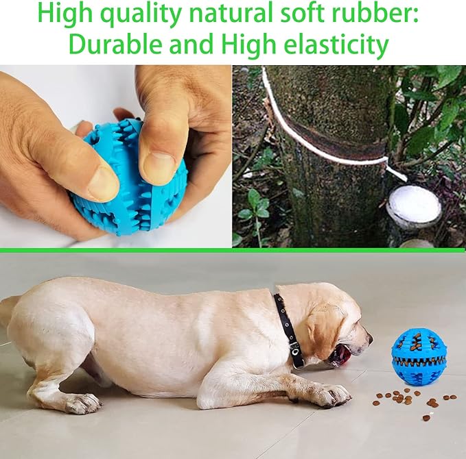 2 Pcs Dog Toy Teeth Ball,Dog Puzzle Toy,Treat Dispensing Dog Toys,Non Toxic Tear Resistant Natural Rubber Toy Ball for Pet Teeth Cleaning/Chewing/Playing/Training (Blue+Blue, 3.15in)