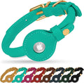 OOPSDOGGY Rolled Leather Dog Collar with Airtag Holder - Reflective Round Airtag Dog Collar - Soft Tracking Pet Collar for Small Dogs Puppy Cats Kitten (Teal, XS, 8"-11")