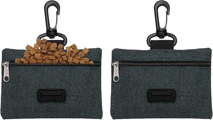 Dog Poop Bag Holder, Pet Waste Bag Dispenser Dog Treat Pouch with Clip Oxford Cloth Portable Reusable Easy Cleanup(2Pcs, Black), Intended for Outdoor/Travel/Walking