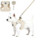 KOOLTAIL Plush Small Dog Harness and Leash Set, Warm Fleece No Pull Puppy Vest for Winter, Lightweight Reflective Step in Pet Harness for Medium Sized Dogs Boy Girl Outdoor Walking Cute Soft, Beige M