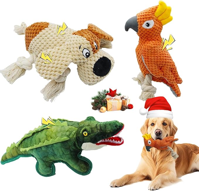 3 Pcs Dog Squeaky Toys, Squeaky Toy for Dog, Puppy Chew Toys to Keep Them Busy Interactive Puppy Toys Stuffed Animal Christmas Pet Plush Toy (Green)