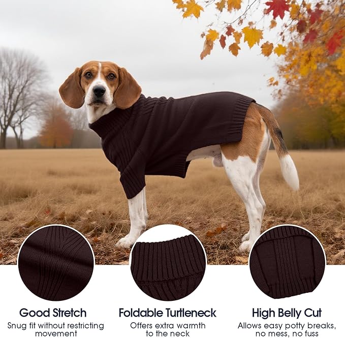 IECOii Dog Sweaters for Medium Dogs Girl Boy,Holiday Knit Doggy Sweatshirt with Sleeve,Turtleneck Thick Warm Dog Sweaters for Winter,Pullover Knitwear for French Bulldog,Boston Terrier (Brown, L)
