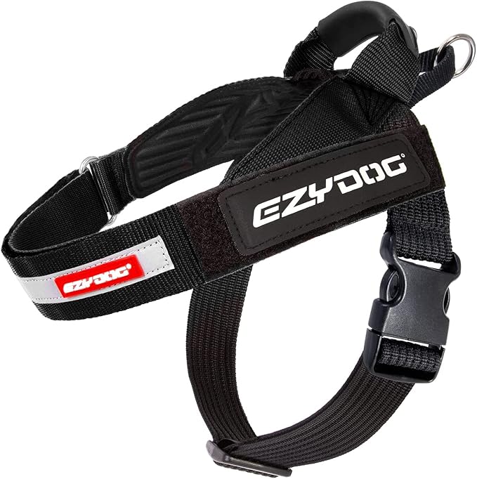 EzyDog Express Dog Harness - Adjustable Dog Harness for Large, Medium, and Small Dogs with Padded Ergonomic Anti-Chafing Design, Grip Handle, & Easy Side Buckle (S, Black)