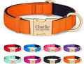 PET ARTIST Colorful Personalized Dog Collars, Custom Dog Collar with Silent Engraved ID Tag, Lightweight Breathable Nylon & Soft Padded, Matching Leash & Poop Bag for Medium Dogs,Orange,M Fit 13-20"