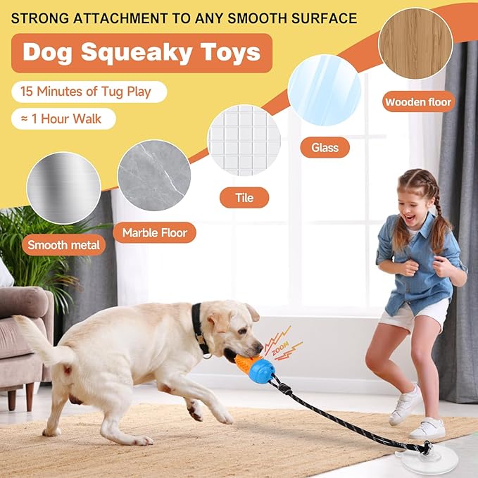 Indestructible Dog Toys-Interactive Suction Cup Tug of War Toy for Aggressive Chewers,Dog Puzzle & Enrichment Toys to Keep Dogs Busy,Blue Orange