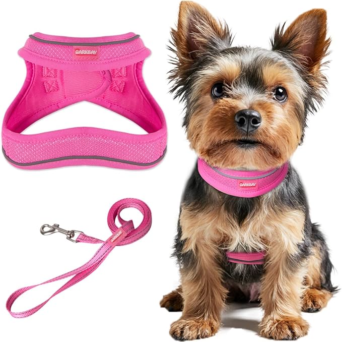 Dog Harness and Leash Set,Step in Small Sized Dog Harness,Soft Mesh,No-Chock,Reflective Adjustable,Secure with Hook & Loop Fastener,Puppy Vest for Small,Medium Dogs(Pink,M)