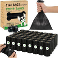 Dog Poop Bags 1140 Count (57 Rolls), Unscented Leak-Proof Waste Bag, 13x9" Black Doggy Poop Bags with Bone-Shaped Dispenser, Extra Thick & Easy Detach