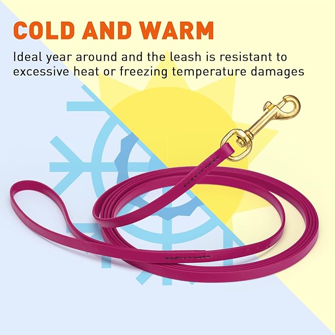 Viper Biothane K9 Working Dog Leash Waterproof Lead for Tracking Training Schutzhund Odor-Proof Long Line with Solid Brass Snap for Puppy Medium and Large Dogs, 15ft Magenta Pink