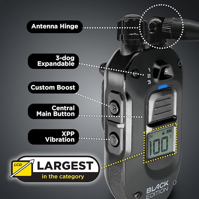 Dogtra 1900X Black Edition E-Collar - 1 Mile Range, Dogs 45 lbs+, IPX9K Waterproof, 100 Stimulation Levels, Vibration, Tone, Rechargeable - Ideal for Dog Owners and Professional Trainers