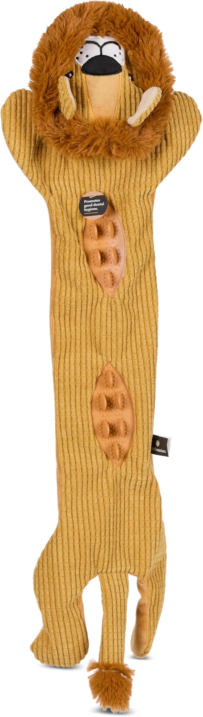 Smithsonian Longamals Lion Plush Dog Toy – 30" Crinkle & Squeaky, Stuffing-Free Interactive Tug Toy for Medium & Large Dogs