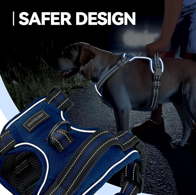 VIVAGLORY Dog Harness Easewalk No Pull Dog Harness with Handle Front Clip & Back Clip for Training Walking Lifting, No Pull Adjustable Easy On Padded Comfortable for Pet, S, Royal Blue - Patterned