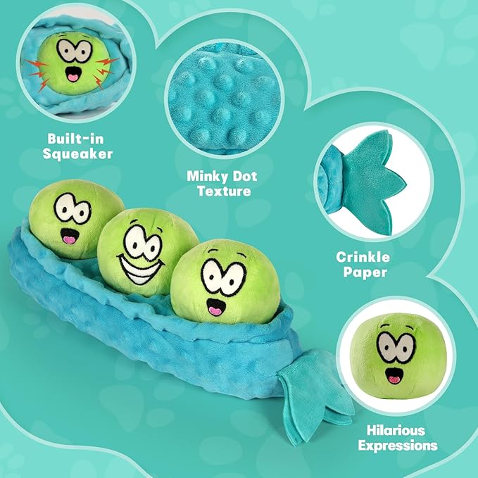 Interactive Hide and Seek Dog Toy for Small Dogs – Cute Plush Pea Pod with 3 Squeaky Balls and Crinkle, Puzzle Toy for Puppies and Gentle Chewers