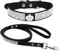 Cute Dazzling Sparkling Elegant Fancy Soft Suede Leather Bling Rhinestone Crystal Jeweled Pet Cat Dog Puppy Collar Dog Leash Combo Set (M(Neck 12.5-15"), Black-4)