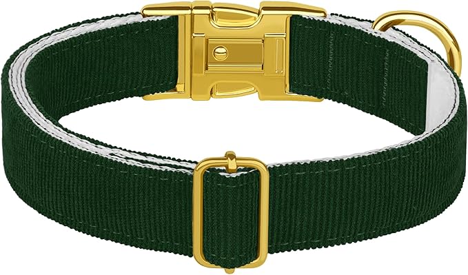 Personalized Dog Collar with Gold Metal Buckle, Velvet Custom Dog Collars for Small, Medium & Large Dogs – Puppy Collars with Metal Buckle, 4 Sizes, 8 Colors (Green, M, 12"-15")