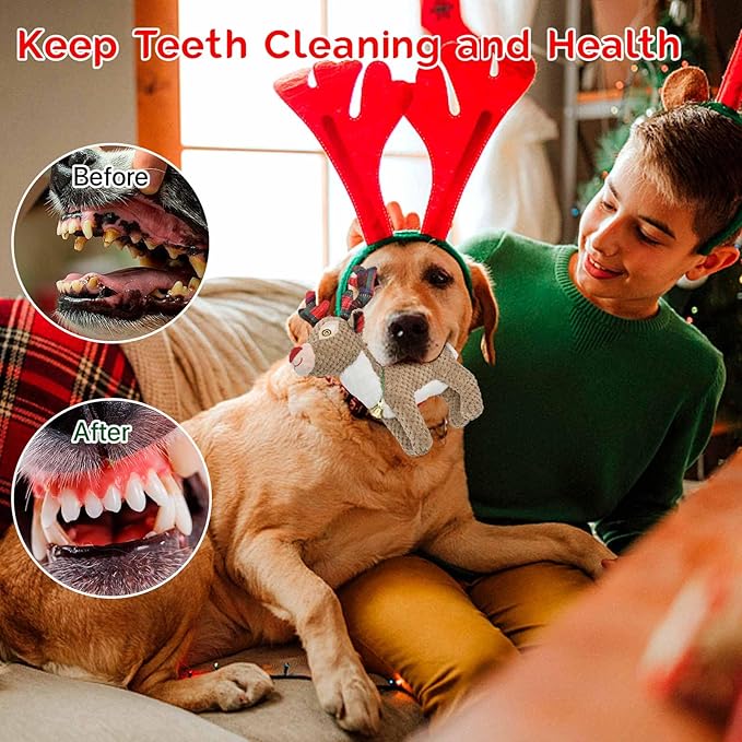 Christmas Dog Toys for Large Breed, Plush Squeaky Stuffed Animals Interactive Medium & Small Dog Toys, Funny Cute Puppy Toys, Dog Birthday Gifts for Dog Presents