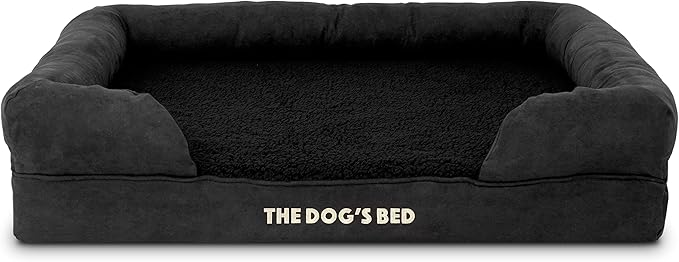 The Dog’s Bed Orthopedic Memory Foam Dog Bed with Bolsters, Plush Fabric, Black Plush, Large