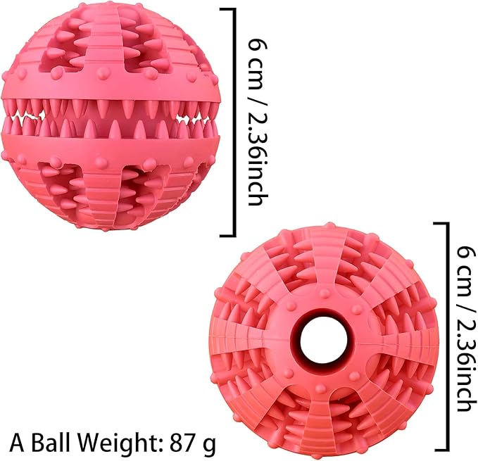 2 Pcs Dog Teeth Ball, Puzzle & Treat Dispensing Dog Toys, Non Toxic Tear Resistant Natural Rubber Toy for Pet Teeth Cleaning/Chewing/Playing/Training (Yellow+Red, 2.36in)