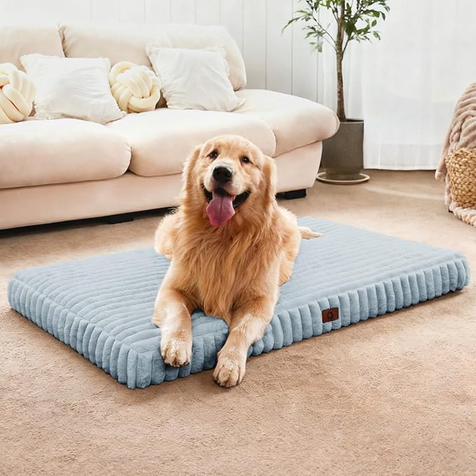 Large Orthopedic Dog Crate Bed with Waterproof Lining, Soft Short Plush Surface & Egg Crate Foam for Calming Puppy, Machine Washable Pet Bed with Removable Cover & Anti Slip Bottom