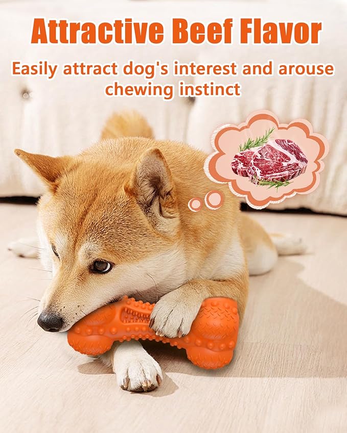 Dog Squeaky Chew Toys for Aggressive Chewers, Long Lasting Tough Rubber Bones for Teeth Cleaning, Indestructible Pet Toy for Large Medium Breed Dogs