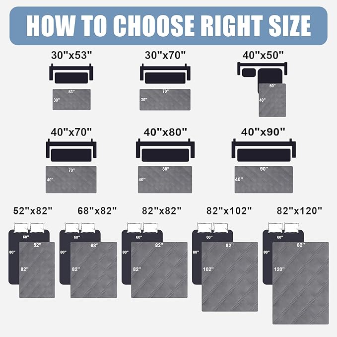 Smiry Waterproof Dog Bed Cover Blanket 40x50, Soft Reversible Pet Blanket, Washable Leakproof Cats Dogs Couch Cover for Sofa, Couch, Furniture, Grey/Grey