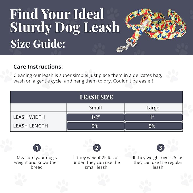 Lucky Love Dog Leash, Pattern Oscar Dog Leash, Small, Durable & Long Lasting (Oscar, Small)
