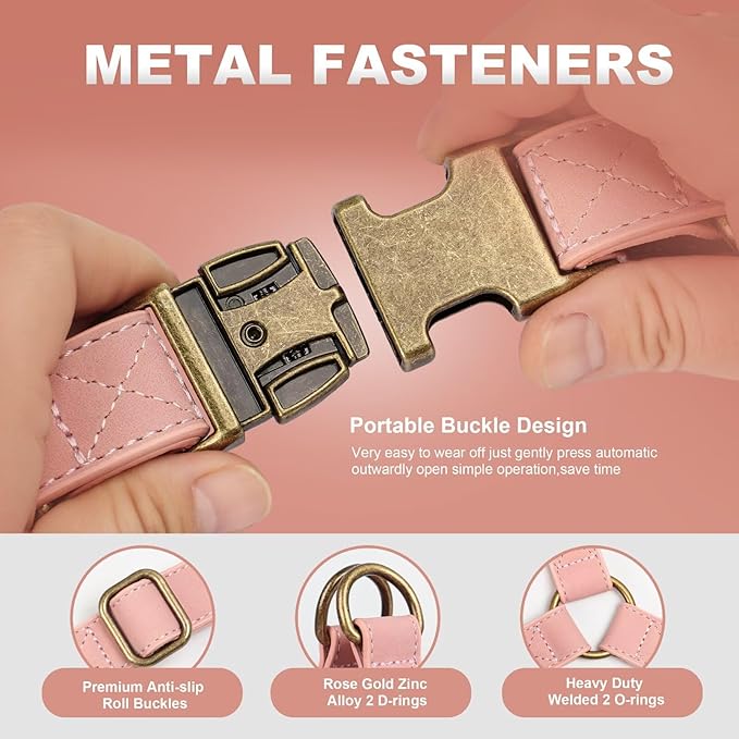 Didog Step in Dog Harness - PU Leather Dog Harness with Antique Bronze Metal Buckle, Easy Walk Dog Halter Harness for Medium Dogs Walking Training (Pink, S: Chest 16-22")