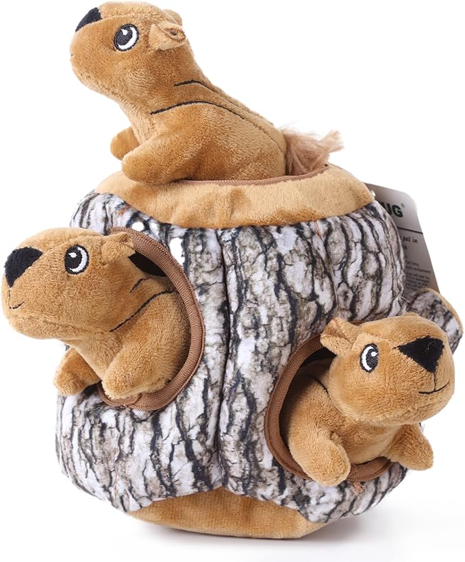 Laifug Hidden Squirrel Plush Dog Toy， Interactive Squeaky Dog Toy Hide and Seek, L