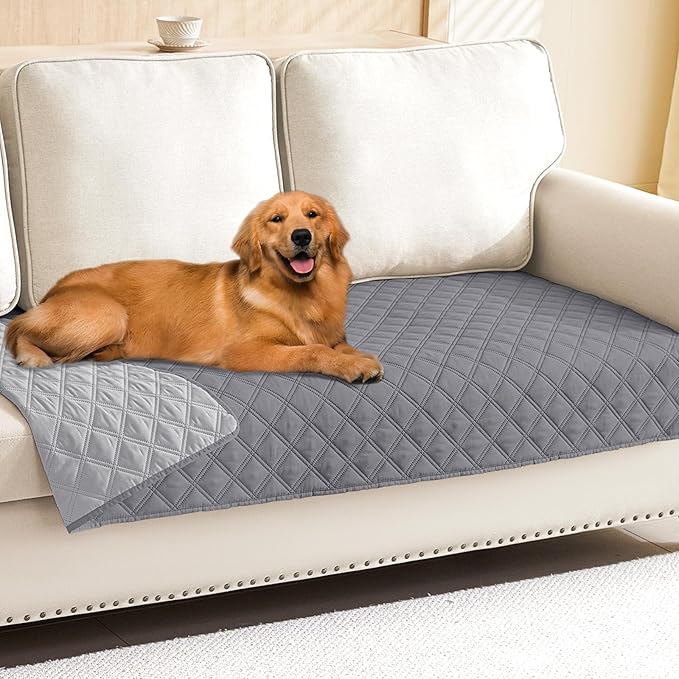 Smiry Waterproof Dog Bed Cover Pet Blanket, Soft Washable Dog Blanket for Furniture Bed Couch Sofa Reversible, Checkered (30"x70", Grey/Light Grey)