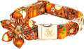 Elegant little tail Fall Dog Collar, Halloween Pet Collars with Flower Cute Pumpkin Print Puppy Collar Female or Male Cotton Adjustable Collars for Small Medium Large Dogs
