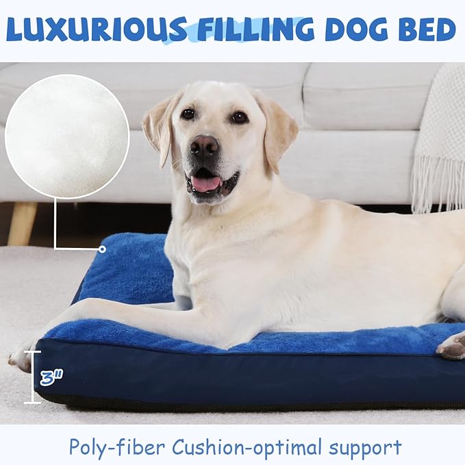 Dog Crate Bed Waterproof Deluxe Plush Dog Beds with Removable Washable Cover Anti-Slip Bottom Pet Sleeping Mattress for Large, Medium, Jumbo, Small Dogs, 41 x 27 inch, Navy