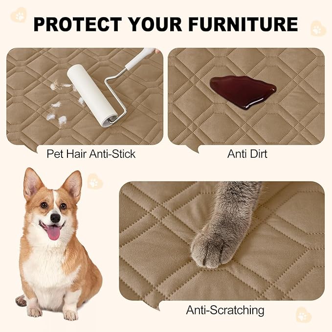 Smiry Reversible Waterproof Couch Covers for Sofa, Washable Dogs Pet Couch Covers for 3 Cushion Sofa Pet Friendly, Water Resistant Furniture Protector Slipcover, Geometric (40"x50", Camel/Beige)